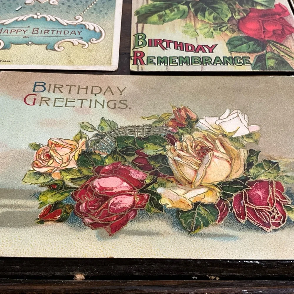 Antique Lot of 6 Assorted Postcards Birthday Greetings Red Pink Flowers Germany